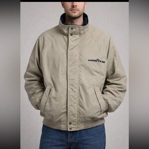 Vintage Swingster Goodyear Racing Jacket Men’s XL Beige Bomber Workwear Coat